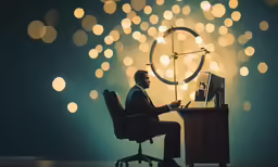 a man sits at his desk and looks at a computer