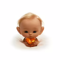 a baby holding a golden heart is seen in this photograph