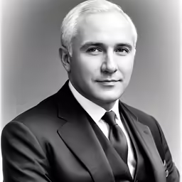 a man in a suit and tie with a white background
