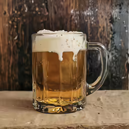 a close up of a beer in a mug