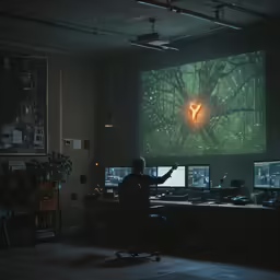 person using a video conference with lights on in an office setting