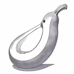 the drawing shows an old, curved object that appears to be a pear or apple,a banana has been drawn with a pencil and ink