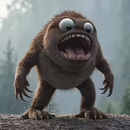 an animated yet weird looking creature with his mouth wide open and eyes wide open