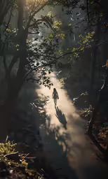 a person is walking in the middle of a path
