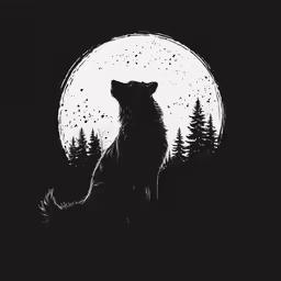 a black and white photo with trees under the moon