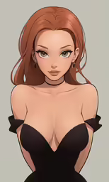 an anime woman in a bathing suit with big breasts