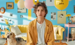 a boy with his dog at his house