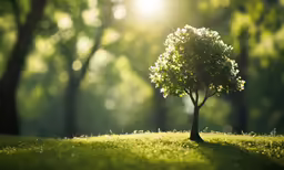 a tree standing on top of a lush green field