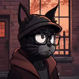 the cat wearing a hat and glasses is standing outside