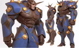 the concept for an animated character, with multiple armors