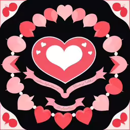 a painting with hearts in a heart frame,a red heart surrounded by hearts and arrows,a heart shaped valentine card with lots of hearts around it,a heart with ribbon around it and lots of hearts around,the card has hearts in a flower with ribbon around it