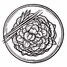 a plate of food with chopsticks and flower