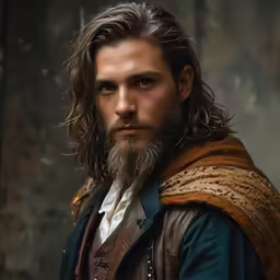 a man with long hair wearing a costume