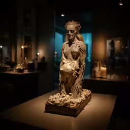 there is a statue in the middle of a table
