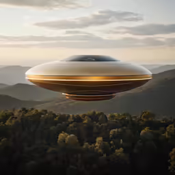 a futuristic flying vehicle in the middle of a landscape