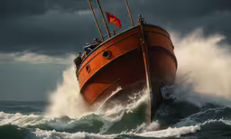 a boat sailing on a large body of water,a large boat splashing through the water