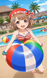 a anime character is sitting on top of a beach ball