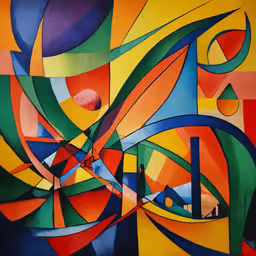 abstract painting with red, green and blue accents,the abstract painting on the wall is colorful
