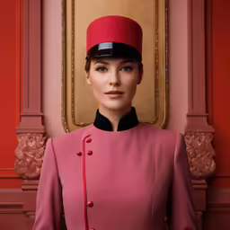 the beautiful woman wearing a pink uniform and black top