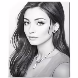 the beautiful brunette with long hair is wearing statement necklaces