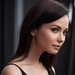 a woman is looking ahead and is wearing her hair in a ponytail