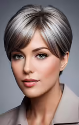 a blond woman with short grey hair