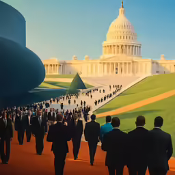 there are many people walking around near the building