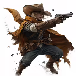 the cowboy has just fired his rifle at an approaching helicopter