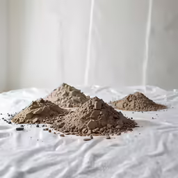 dirt heaps on top of a bed next to a wall