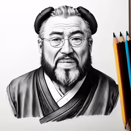 a drawing of an old man with glasses