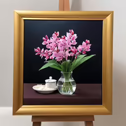 a vase with a pink flower sitting in it