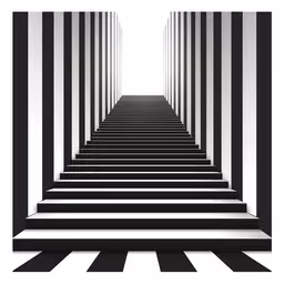 a black and white art work with stairs in it,a series of black and white stairs and light