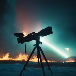 a camera sitting on top of a tripod in the snow
