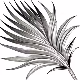this is the image of a palm leaf drawn by ink,the drawing of a bird of paradise on a leaf is shown
