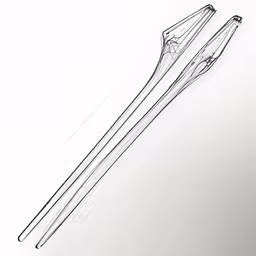 a black and white photo of a pencil drawing of a long straight blade of food