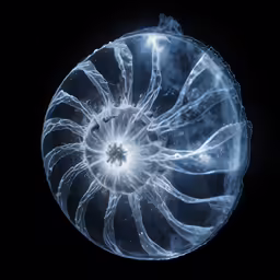 blue and white fram with a swirl inside