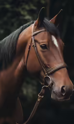 the head of a horse with a brown nose and black mane