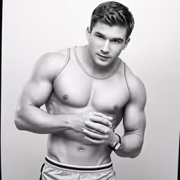 shirtless guy is holding his hand on his hip