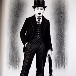 a man in a suit and hat with a small top hat on his head