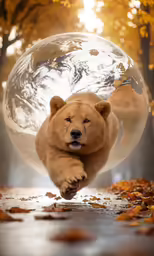 a dog running through the air with a bubble over its head