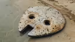 a metal object in a lake that has been tagged