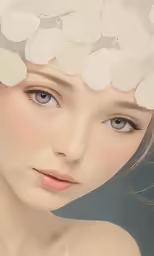 an artistic portrait of a woman with large flowers in her hair