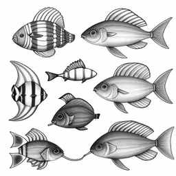 fish are drawn in a drawing style