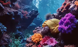 colorful marine life, including corals and sea plants
