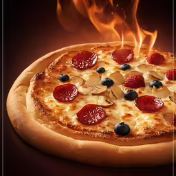 a pizza with pepperoni, cheese and toppings