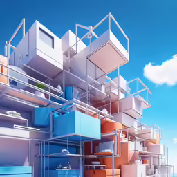 a group of boxes with compartments in the middle of it