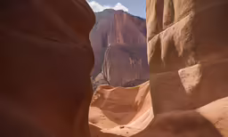 looking up at the rock walls and steep valleys