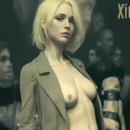 there is a very sexy naked girl in a business suit