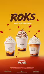 three ice creams sitting in different flavors with chocolate toppings