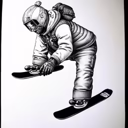 a drawing of a man on a snowboard